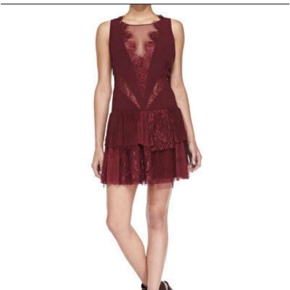 FREE PEOPLE “Dove Dress” Partial sheer Lace Drop waist tiered Skirt Size 10 GUC - Picture 14 of 16